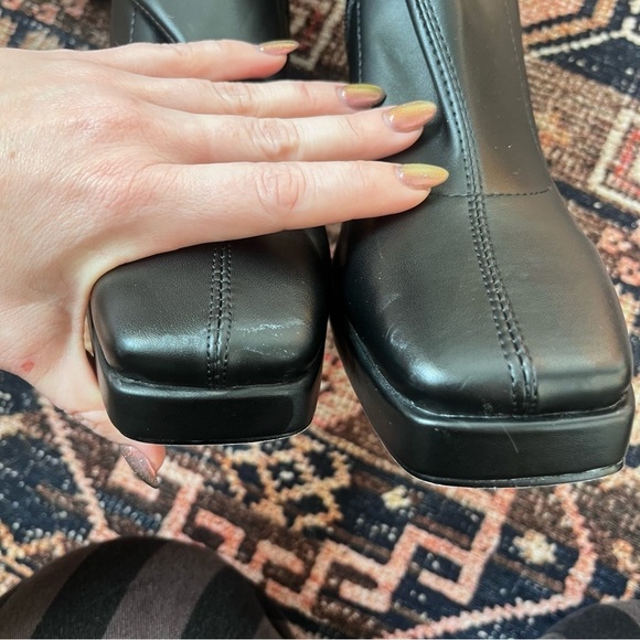 Princess Polly Zayas Black Faux Leather Knee High Heeled Boots 7 - Picture 6 of 10